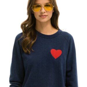 Aviator Nation Heart Embroidery Sweatshirt in Navy XL